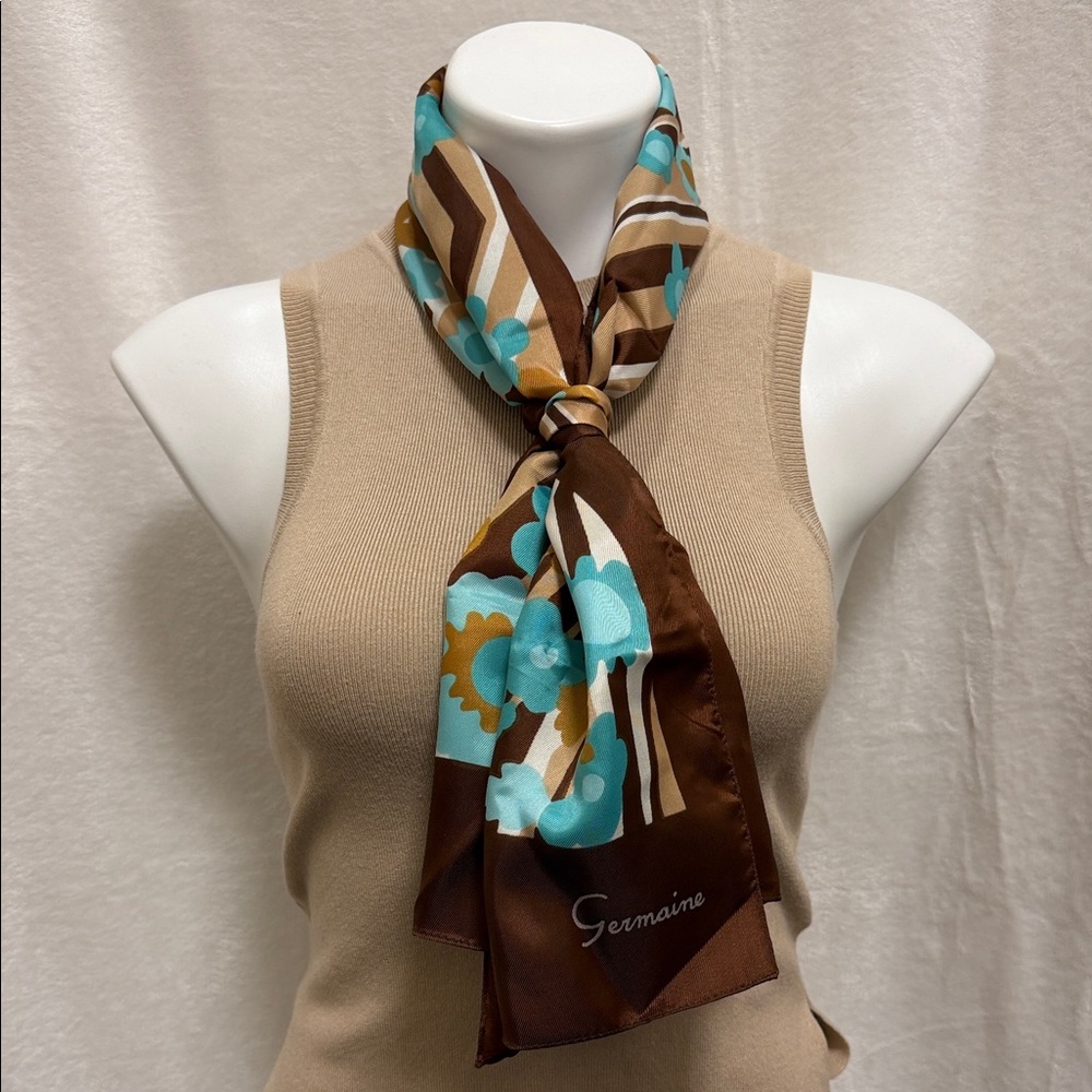 Germaine Brown and Aqua Floral Scarf